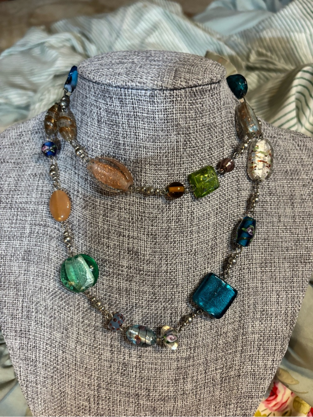 Multi-Color Art Glass Bead Necklace - Women Jewelry
